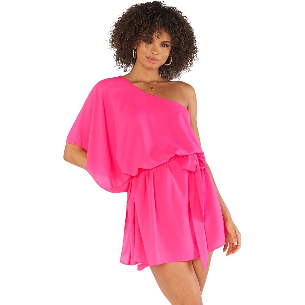 NWT | Show Me Your Mumu Trish One Shoulder Mini Dress  Pink Pebble Large - $150